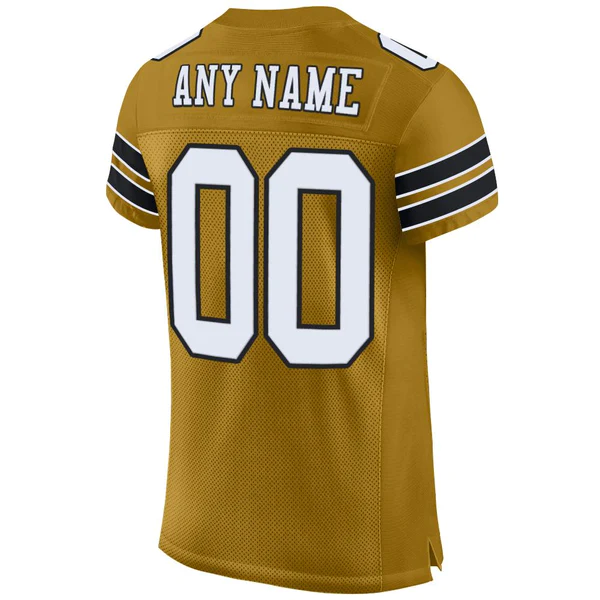 Custom Old Gold White-Black Mesh Authentic Football Jersey - Image 2