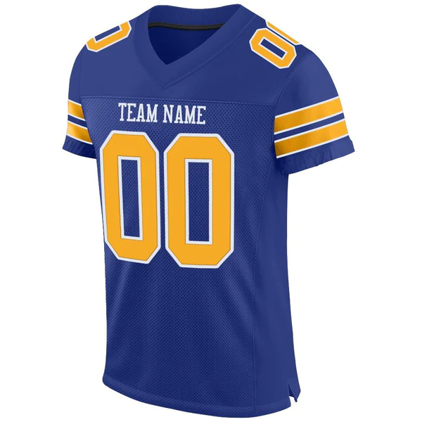 Custom Royal Gold-White Mesh Authentic Football Jersey - Image 2